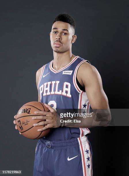 Zhaire Smith of the Philadelphia 76ers poses for a portrait during Media Day at 76ers Training Complex on September 30, 2019 in Camden, New Jersey....