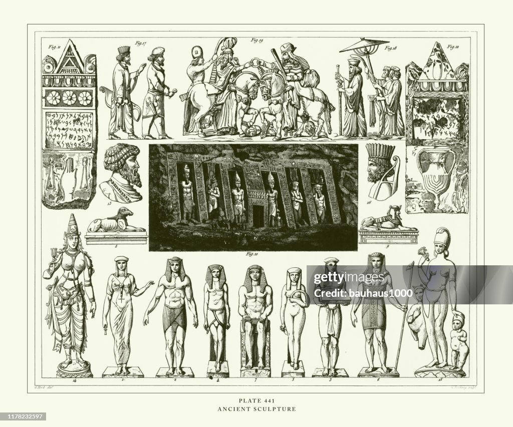 Engraved Antique, Ancient Sculpture Engraving Antique Illustration, Published 1851
