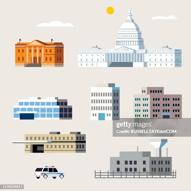 gov and law enforcement buildings icons - criminal justice stock illustrations