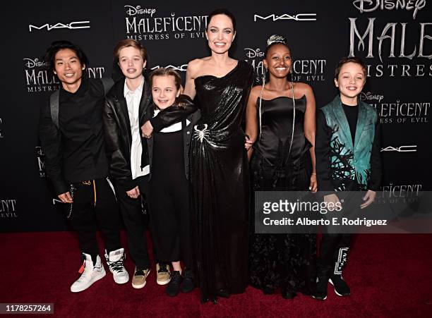 Pax Thien Jolie-Pitt, Shiloh Nouvel Jolie-Pitt, Vivienne Marcheline Jolie-Pitt, Actor Angelina Jolie, Zahara Marley Jolie-Pitt, and Knox Léon...