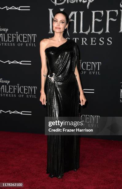 Angelina Jolie attends the World Premiere Of Disney's “Maleficent: Mistress Of Evil" - Red Carpet at El Capitan Theatre on September 30, 2019 in Los...