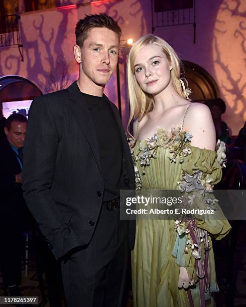 Actors Harris Dickinson and Elle Fanning attend the World Premiere of Disney’s "Maleficent: Mistress of Evil" at the El Capitan Theatre on September...