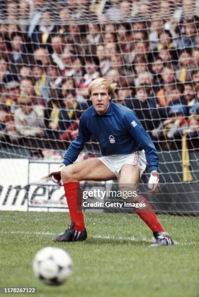 Nottingham Forest goalkeeper Hans van Breukelen in action during a Division One match at the City Ground in 1984 in Nottingham, United Kingdom.