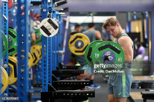 Michael Hooper of Australia trains during a gym session at Urayasu Park on October 01, 2019 in Tokyo, Japan.