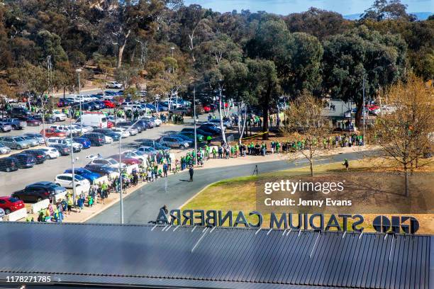 General view of fans lining up before the commencement of a Canberra Raiders Training Session & Media Opportunity at GIO Stadium on October 01, 2019...