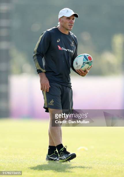 Nathan Grey, Defence Coach of Australia looks on during a training session at Urayasu Park on October 01, 2019 in Tokyo, Japan.