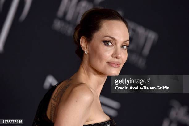 Angelina Jolie attends the World Premiere of Disney's “Maleficent: Mistress of Evil" at El Capitan Theatre on September 30, 2019 in Los Angeles,...
