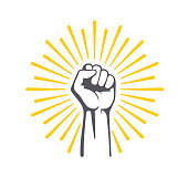 Fist male hand, proletarian protest symbol. Power sign.