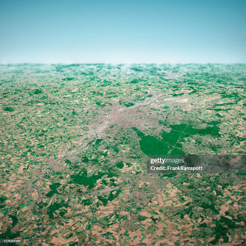 Brussels City 3D Render Aerial Horizon View From South Aug 2019