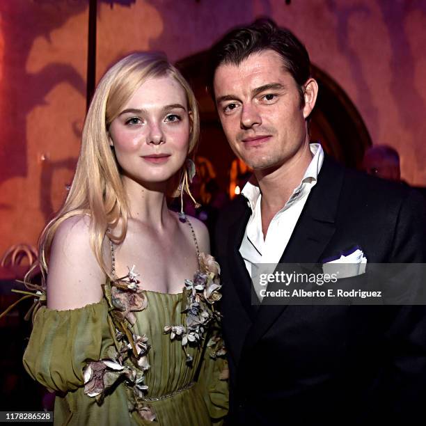 Actors Elle Fanning and Sam Riley attend the World Premiere of Disney’s "Maleficent: Mistress of Evil" at the El Capitan Theatre on September 30,...