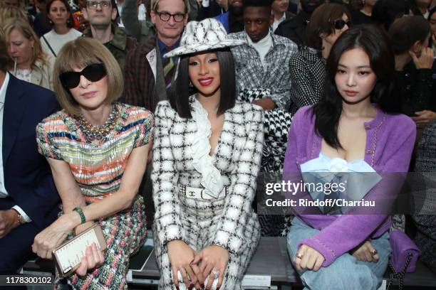 Anna Wintour, Cardi B and Jennie Kim attend the Chanel Womenswear Spring/Summer 2020 show as part of Paris Fashion Week on October 01, 2019 in Paris,...