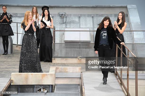 Designer Virginie Viard walks the runway during the Chanel Womenswear Spring/Summer 2020 show as part of Paris Fashion Week on October 01, 2019 in...