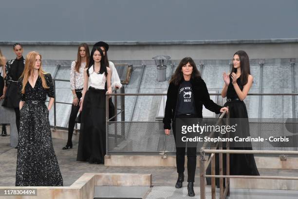 Chanel Designer Virginie Viard and Models pose on the runway during the Chanel Womenswear Spring/Summer 2020 show as part of Paris Fashion Week on...