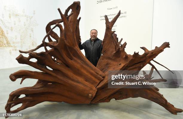 Ai Weiwei attends a photocall during the Frieze London 2019: Ai Weiwei exhibition launch at the Lisson Gallery on October 01, 2019 in London, England.