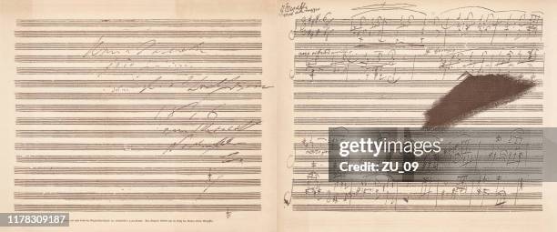 bildbanksillustrationer, clip art samt tecknat material och ikoner med beethovens a-dur sonata, faksimil, publicerad 1885 - ludwig van beethoven