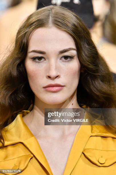 Model walks the runway during the Agnes B. Ready to Wear Spring/Summer 2020 fashion show as part of Paris Fashion Week on September 30, 2019 in...