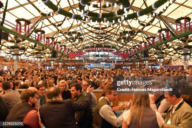 General view during the "Bits & Pretzels Founders Festival" in the Schottenhamel tent at Oktoberfest on October 01, 2019 in Munich, Germany. Bits &...