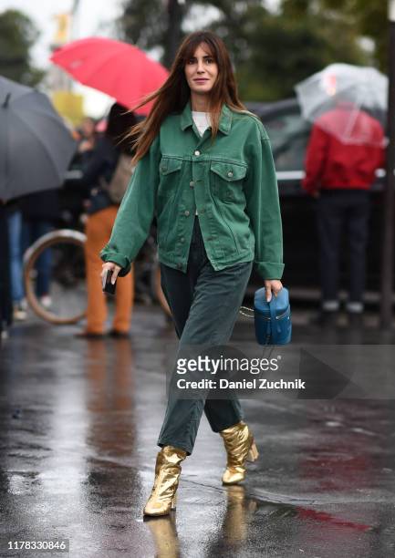 Gala Gonzalez is seen wearing Chanel outside the Chanel show during Paris Fashion Week SS20 on October 1, 2019 in Paris, France.