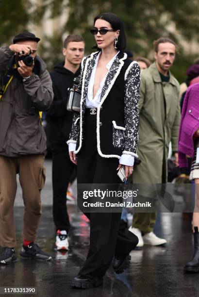 Brittany Xavier is seen wearing Chanel outside the Chanel show during Paris Fashion Week SS20 on October 1, 2019 in Paris, France.