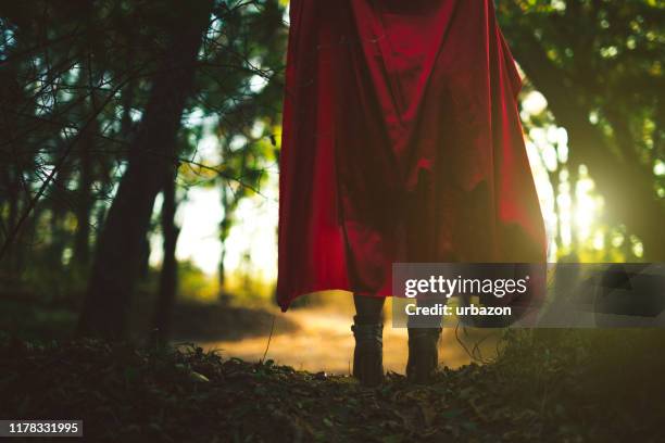 através da floresta - chapeuzinho vermelho criatura mítica - fotografias e filmes do acervo