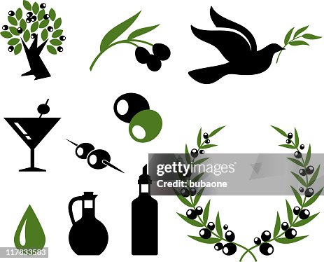 Olive collection black and white royalty free vector icon set Olive collection black and white royalty free vector icon set