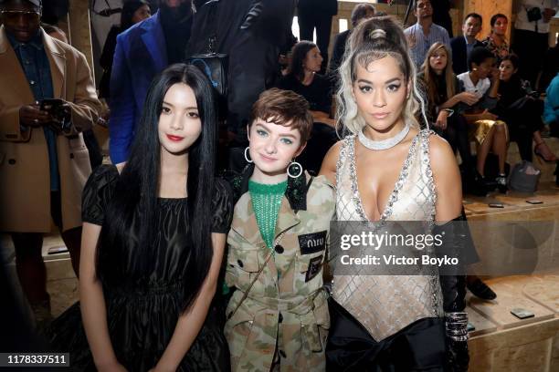 Yang Chaoyue, Lachlan Watson and Rita Ora attend the Miu Miu Womenswear Spring/Summer 2020 show as part of Paris Fashion Week on October 01, 2019 in...
