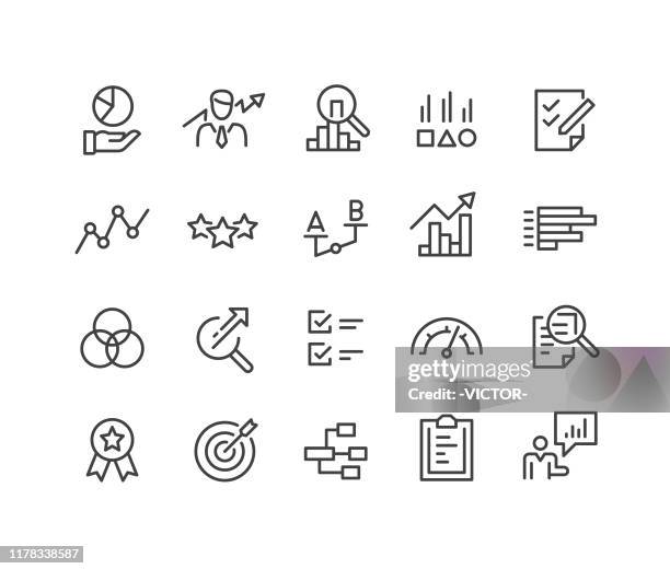 ilustraciones, imágenes clip art, dibujos animados e iconos de stock de iconos de evaluación - classic line series - impacto