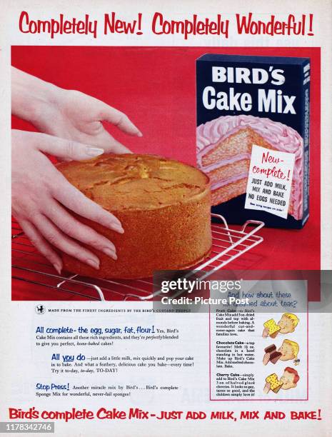 Advertisement for Bird's Cake Mix with the caption 'Completely New! Completely Wonderful!'. Original Publication: Picture Post Ad - Vol 66 No 07 P...