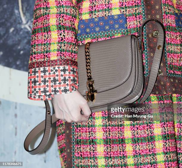 South Korean actress Lee Sung-Kyung, bag detail, attends the Photocall for 'Gucci' Cruise 2020 Campaign Party on October 01, 2019 in Seoul, South...