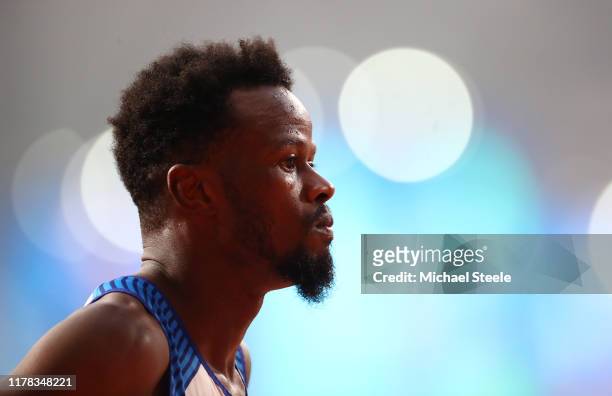 Rabah Yousif of Great Britain reacts after competing in the Men's 400 Metres heats during day five of 17th IAAF World Athletics Championships Doha...