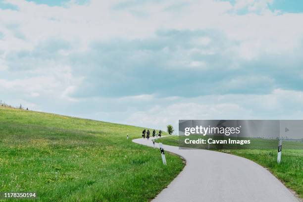 cyclist in a route with beautiful landscape in germany - romantische straße stockfoto's en -beelden