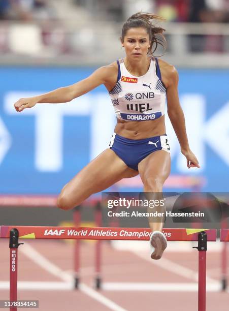Amalie Iuel of Norway competes in the Women's 400 Metres Hurdles heats during day five of 17th IAAF World Athletics Championships Doha 2019 at...