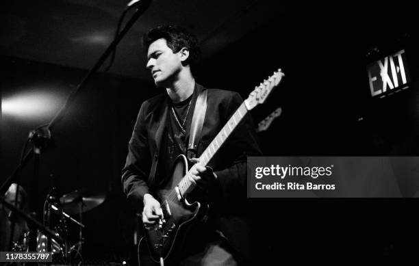 American Jazz and Rock musician Marc Ribot, of the Jazz Messengers, plays guitar as he performs onstage at the Knitting Factory, New York, New York,...