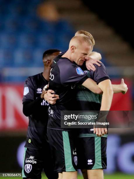 Lex Immers of ADO Den Haag celebrates 0-2 with Tom Beugelsdijk of ADO Den Haag during the Dutch Eredivisie match between Vitesse v ADO Den Haag at...
