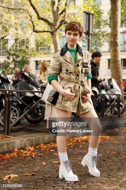 Lachlan Watson wearing Miu Miu outside Miu Miu during Paris Fashion Week Womenswear Spring Summer 2020 on October 01, 2019 in Paris, France.