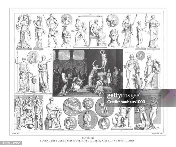 legendäre szenen und figuren aus der griechischen und römischen mythologie gravur antike illustration, veröffentlicht 1851 - mars roman god stock-grafiken, -clipart, -cartoons und -symbole