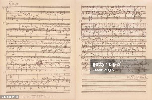 ilustraciones, imágenes clip art, dibujos animados e iconos de stock de manuscrito original de felix mendelssohn bartholdy, facsímil, publicado en 1885 - manuscrito