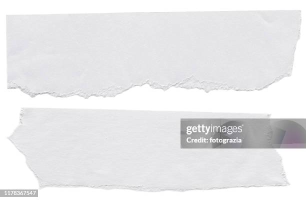 piece of white papers on white background - strappare foto e immagini stock