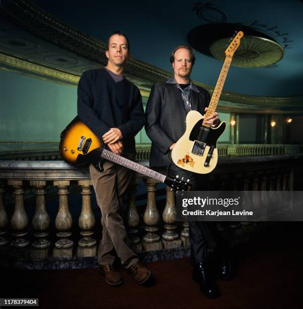 David Bryson and Dan Vickrey, guitarists for rock band Counting Crows, pose for a portrait before a performance at the Orpheum Theater on November...