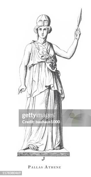 pallas athene, greek and roman gods and religious paraphernalia engraving antique illustration, published 1851 - mercury god stock illustrations