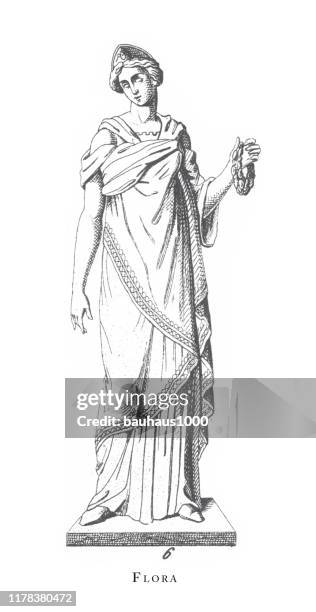 flora, greek and roman gods and religious paraphernalia engraving antique illustration, published 1851 - mercury god stock illustrations