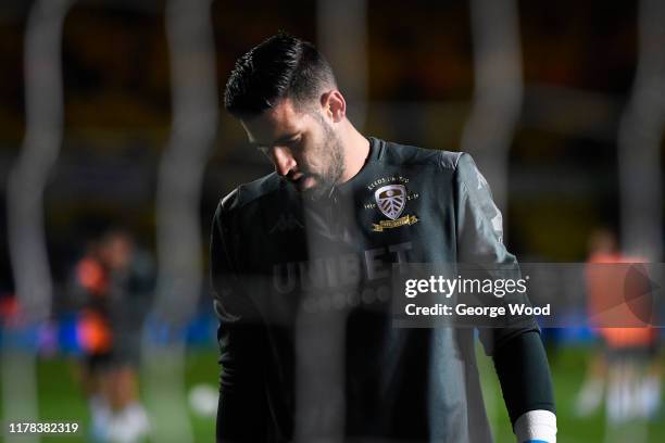 Kiko Casilla of Leeds United reacts prior to the Sky Bet Championship match between Leeds United and West Bromwich Albion at Elland Road on October...