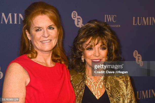 Sarah Ferguson and Joan Collins attend the BFI Luminous Fundraising Gala at The Roundhouse on October 01, 2019 in London, England.
