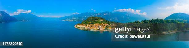 bellagio by lake como lombardy italy aerial view - lake como stock pictures, royalty-free photos & images