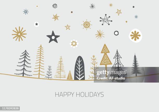 satz von weihnachtsbäumen. von hand gezeichnet. grußkarte. - dekoration für die weihnachtsbaumspitze stock-grafiken, -clipart, -cartoons und -symbole