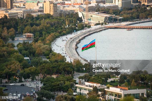 caspian sea waterfront promenade, baku, azerbaijan - baku stock pictures, royalty-free photos & images