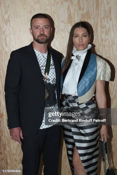 Justin Timberlake and Jessica Biel attend the Louis Vuitton Womenswear Spring/Summer 2020 show as part of Paris Fashion Week on October 01, 2019 in...