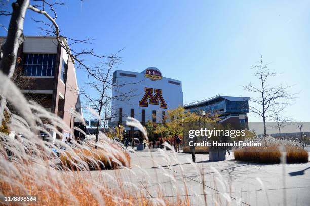 General view of TCF Bank Stadium before the game between the Minnesota Gophers and the Maryland Terrapins on October 26, 2019 in Minneapolis,...