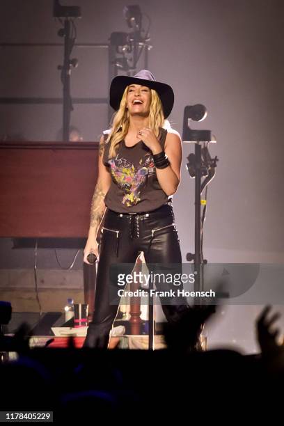 German singer Sarah Connor performs live on stage during a concert at the Mercedes-Benz Arena on October 26, 2019 in Berlin, Germany.