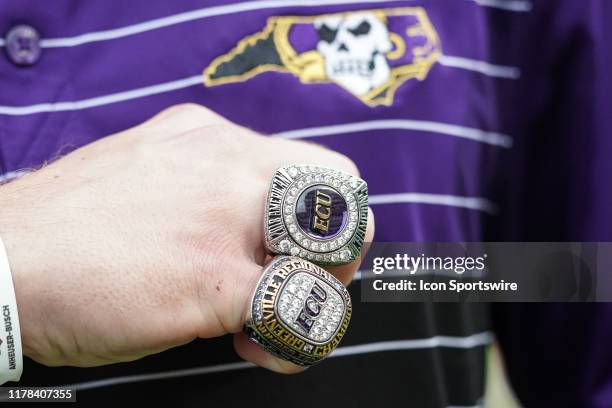 East Carolina Pirates baseball team honored with their 2019 NCAA Greenville Regional Champion rings during a game between the USF Bulls and the East...